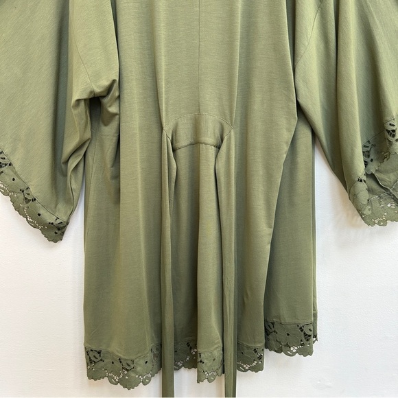 Eberjey Naya Tencel Modal Lace Robe in Olive Green, Size Medium - Picture 13 of 14